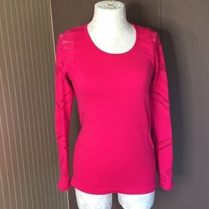 Fabletics pink long sleeve athletic shirt laser cut detail stretchy